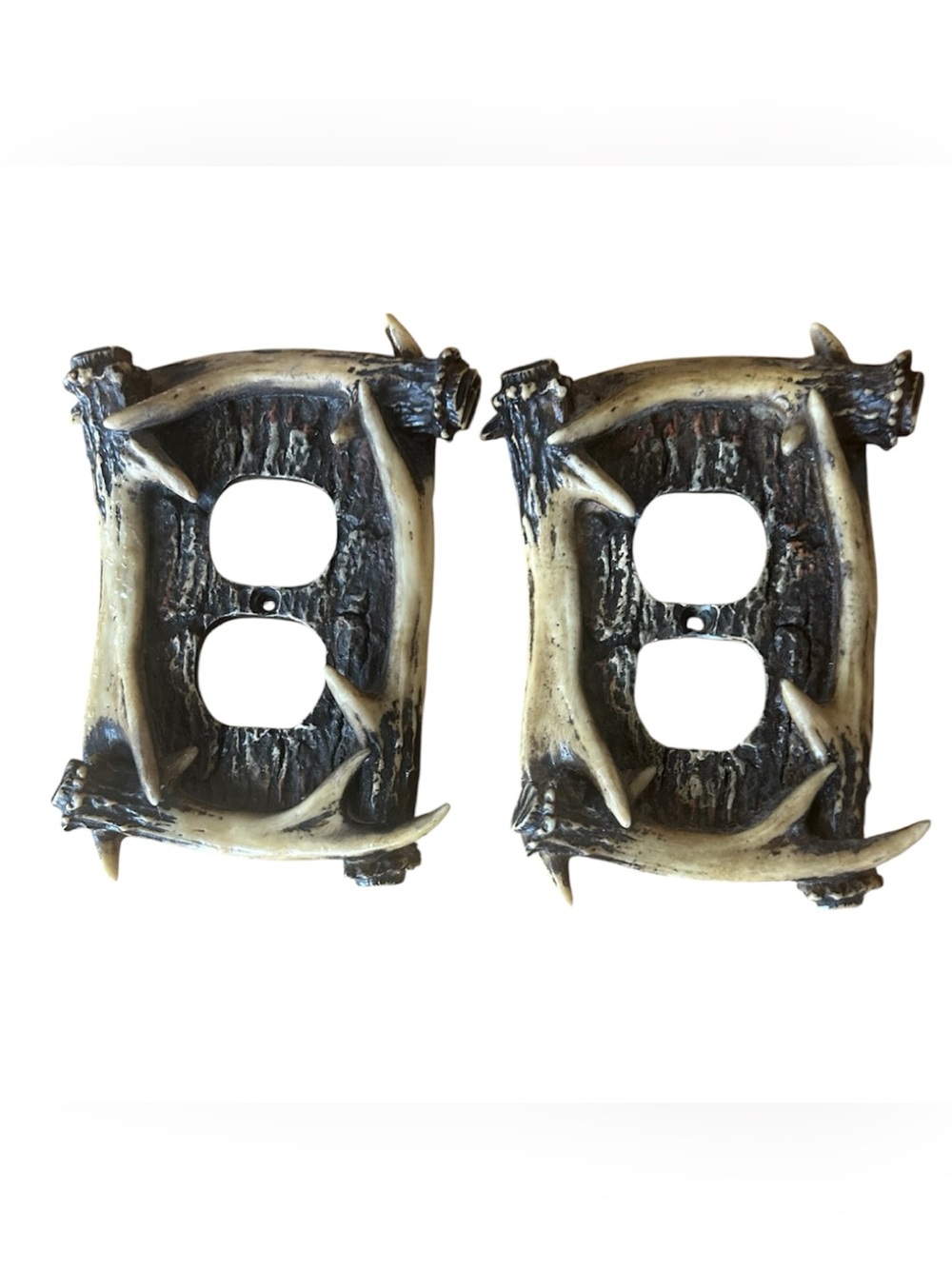 Lot of 2 Rustic Deer Antler Wall Plate Resin Electrical Outlet Covers